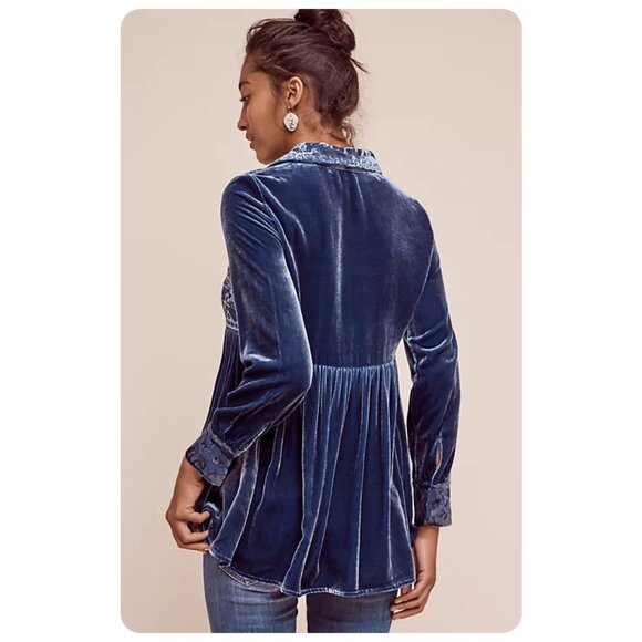 Soft Surroundings Blue Velvet Long Sleeve Buttondown Blouse sz XL - Picture 3 of 10